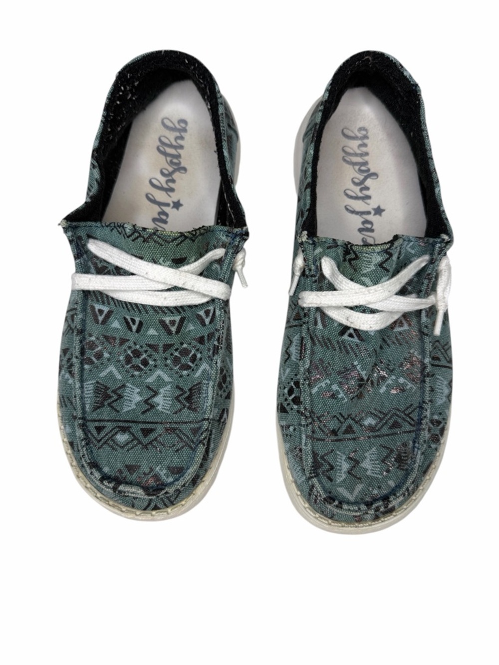 Gypsy Jazz Teal Aztec Canvas Slip-On Shoes with White Laces